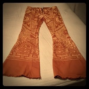 Free People flare jeans w Golden Aztec design